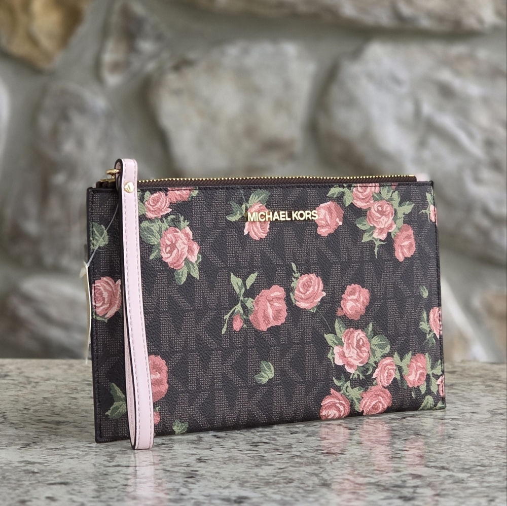 Michael Kors Jet Set Logo Large Floral Wristlet Clutch